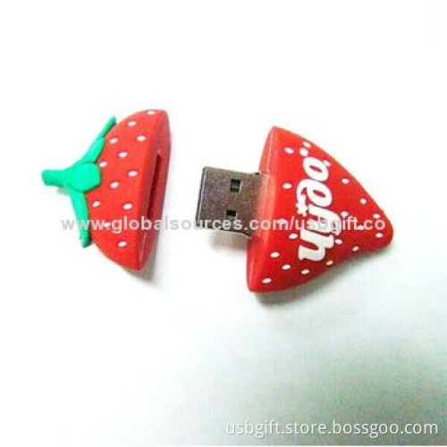 USB, 8GB, PVC Material, Custom Strawberry Shape, Promotional Gift